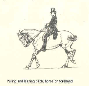 Pulling and leaning back. Horse on forehand.